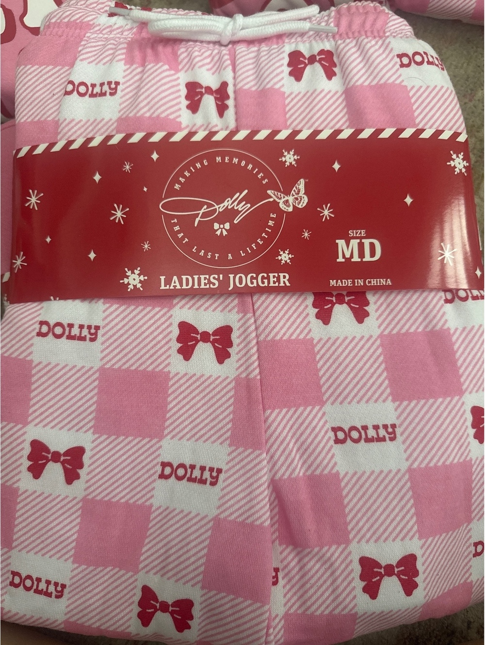 Dolly Ladies' Jogger Pants M Pink and White Checkered Pattern Size Medium